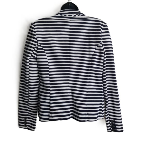 Merona Navy White Striped Blazer M Preppy Coastal Nautical Stretch - Picture 2 of 10